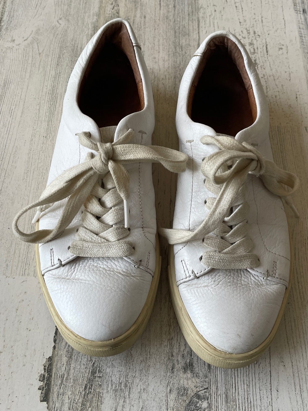 Frye White Leather Lace-Up Leather Sneakers 6.5 GUC
